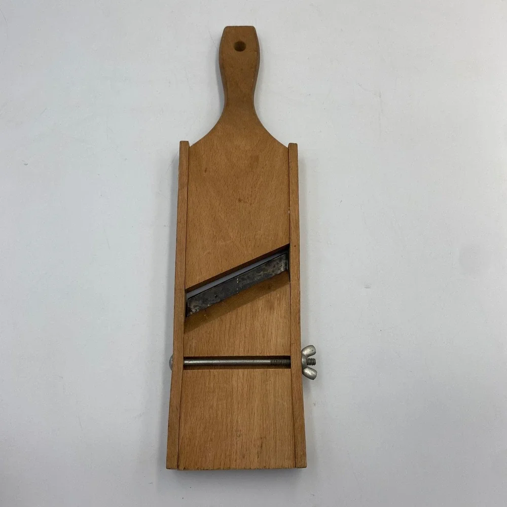Vintage Wooden Kraut Cutter Manual Vegetable Mandoline Slicer Adjustable Blade‎